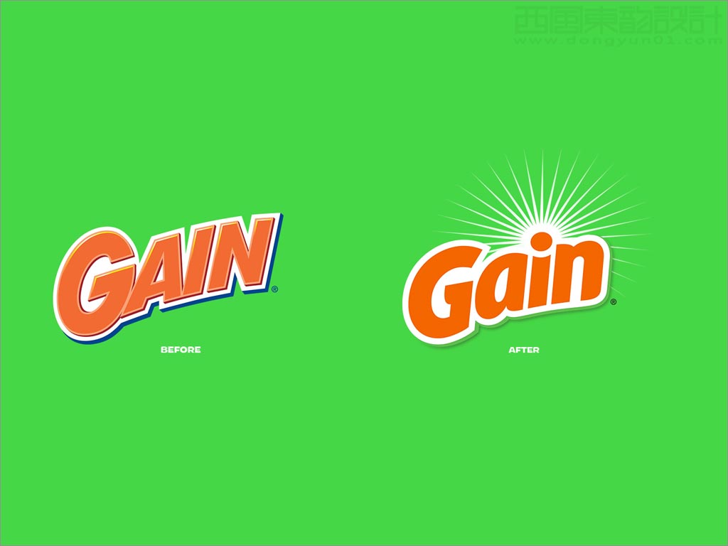 美國Gain洗衣液洗衣凝珠日化用品新舊品牌logo設計對比