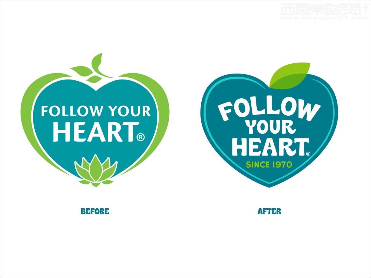 美國Follow Your Heart素食產品logo設計之新舊logo對比